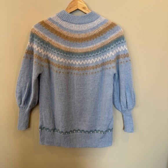 J.Crew Fair Isle Yoke Sweater XXS Blue Alpaca Wool Nordic Puff Sleeve BD152 - Picture 2 of 13